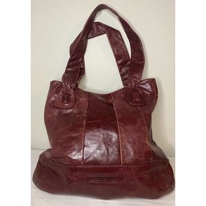 Christopher Kon Leather Tote Handbag Slouchy Bag Boho Purse Burgundy Zipper